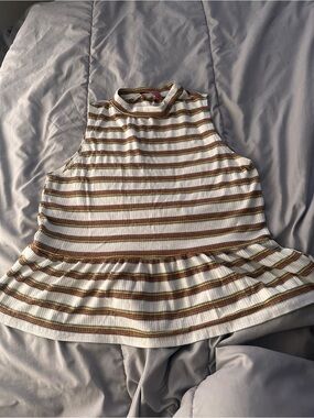 Ragdoll White Tank Top with Brown and Gold Stripe Peplum
